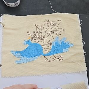 Handmade machine embroidery bird patch